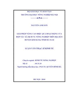 Giải pháp nâng cao hiệu quả hoạt động của Hợp tác xã dịch vụ nông nghiệp trên địa bàn Huyện Kim Bảng Tỉnh Hà Nam
