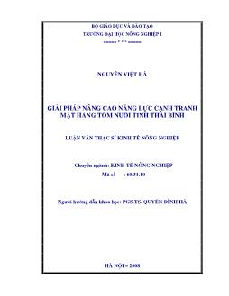 Giải pháp nâng cao năng lực cạnh tranh mặt hàng tôm nuôi tỉnh Thái Bình: