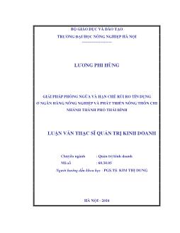 Giải pháp phòng ngừa và hạn chế rủi ro tín dụng ở ngân hàng nông nghiệp và phát triển nông thôn chi nhánh thành phố Thái Bình