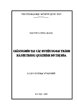 Giảm nghèo tại các huyện ngoại thành Hà Nội trong quá trình đô thị hóa