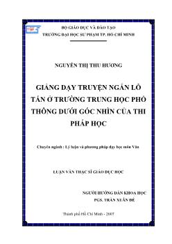 Giảng dạy truyện ngắn lỗ tấn ở trường Trung học phổ thông (THPT) dưới góc nhìn của thi pháp học