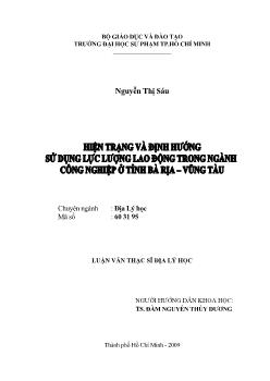 Hiện trạng và định hướng sử dụng lực lượng lao động trong ngành công nghiệp ở tỉnh Bà Rịa - Vũng Tàu