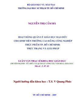 Hoạt động quản lý giáo dục đạo đức cho sinh viên trường CĐ Công nghiệp thực phẩm TP.HCM: Thực trạng và giải pháp
