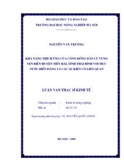 Khả năng thích ứng của cộng đồng dân cư vùng ven biển Huyện Tiền Hải, Tỉnh Thái Bình với mực nước biển dâng và các sự kiện có liên quan