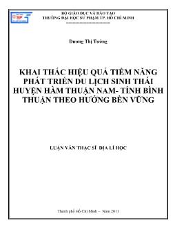 Khai thác hiệu quả tiềm năng phát triển du lịch sinh thái huyện Hàm Thuận Nam - Tỉnh Bình Thuận theo hướng Bền Vững