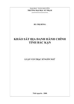 Khảo sát địa danh hành chính tỉnh Bắc Kạn