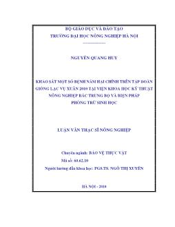 Khảo sát một số bệnh nấm hại chính trên tập đoàn giống lạc vụ xuân 2010 tại viện khoa học kỹ thuật nông nghiệp bắc trung bộ và biện pháp phòng trừ sinh học