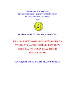 Khảo sát mức độ đáp ứng miễn dịch của vịt đối với vắc xin cúm gia cầm trên thực địa tại huyện Châu thành tỉnh An Giang