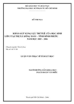 Khảo sát năng lực trí tuệ của học sinh lớp 5 tại thị xã Đồng Xoài - Tỉnh Bình Phước năm học 2005 - 2006