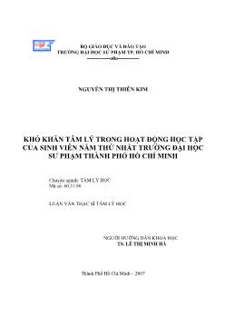 Khó khăn tâm lý trong hoạt động học tập của sinh viên năm thứ nhất trường Đại học Sư phạm TP.HCM