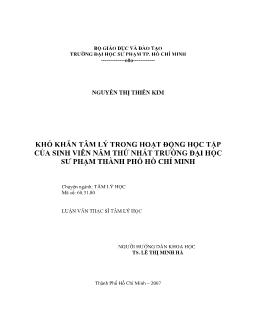 Khó khăn tâm lý trong hoạt động học tập của SV năm thứ nhất trường Đại học sư phạm TP.HCM