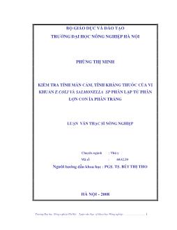 Kiểm tra tính mẫn cảm, tính kháng thuốc của vi khuẩn E.coli và Salmonella SP phân lập từ phân lợn con ỉa phân trắng