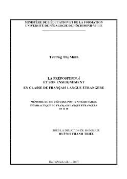 LA PRÉPOSITION À ET SON ENSEIGNEMENT EN CLASSE DE FRANçAIS LANGUE ÉTRANGÈRE