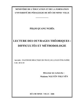 LECTURE DES OUVRAGES THÉORIQUES : DIFFICULTÉS ET MÉTHODOLOGIE