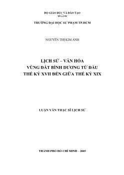 Lịch sử - Văn hóa vùng đất Bình Dương từ đầu thế kỷ XVII đến giữa thế kỷ XIX