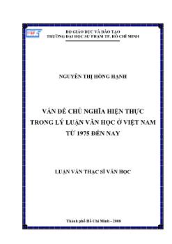 Luận văn Vấn đề chủ nghĩa hiện thực trong lý học ở Việt Nam từ 1975 đến nay