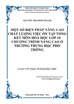 Một số biện pháp nâng cao chất lượng việc ôn tập tổng kết môn hóa học lớp 10 chương trình nâng cao ở trường THPT