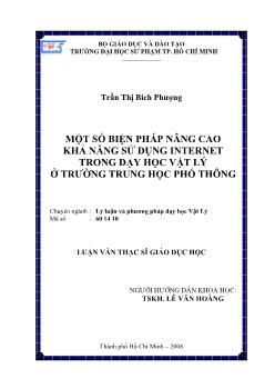 Một số biện pháp nâng cao khả năng sử dụng Internet trong dạy học Vật Lý ở trường Trung học phổ thông (THPT)