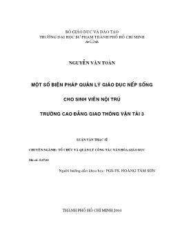 Một số biện pháp quản lý giáo dục nếp sống cho SV nội trú trường CĐ GTVT 3