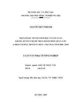 Một số đặc trưng sinh học và sản xuất kháng huyết thanh virus khảm đốm gân lá ớt (chilli veinal mottle virus - ChiVMoV) năm 2008 - 2009