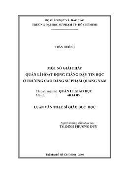 Một số giải pháp hoạt động giảng dạy tin học ở trường CĐSP Quảng Nam