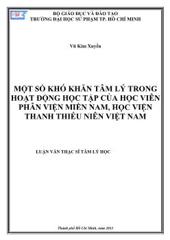 Một số khó khăn tâm lý trong hoạt động học tập của học viên phân viện miền Nam, học viện thanh thiếu niên Việt Nam