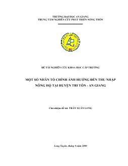 Một số nhân tố chính ảnh hưởng đến thu nhập nông hộ tại huyện Tri Tôn-An Giang