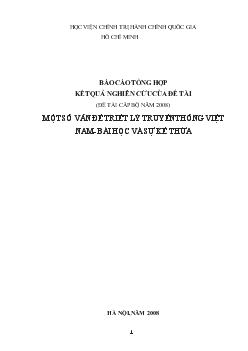 Một số vấn đề triết lý truyền thống Việt Nam. Bài học và sự kế thừa