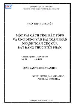 Một vài cách tính bậc tôpô ứng dụng vào bài toán phân nhánh toàn cục của bất đẳng thức biến phân