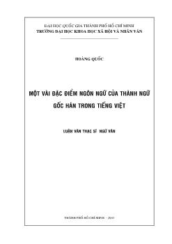 Một vài đặc điểm ngôn ngữ của thành ngữ gốc Hán trong Tiếng Việt