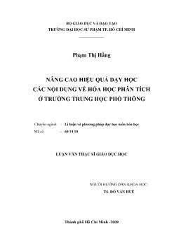 Nâng cao hiệu quả dạy học các nội dung về hóa học phân tích ở trường Trung học phổ thông (THPT)
