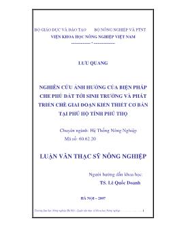 Nghiên cứu ảnh hưởng của biện pháp che phủ đất tới sinh trưởng và phát triển Chè giai đoạn kiến thiết cơ bản tại Phú Hộ, Phú Thọ