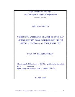 Nghiên cứu ảnh hưởng của chế độ cung cấp nhiên liệu trên động cơ Diesel đến chi phí nhiên liệu riêng của liên hợp máy Cày