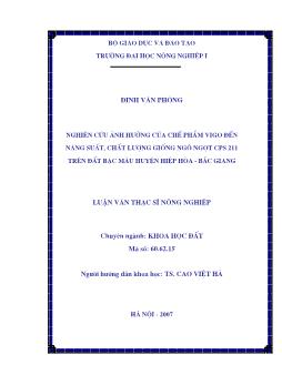 Nghiên cứu ảnh hưởng của chế phẩm VIGO đến năng suất, chất lượng giống ngô ngọt CPS 211 trên đất bạc màu huyện Hiệp hoà- Bắc giang