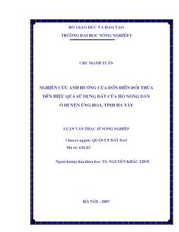 Nghiên cứu ảnh hưởng của dồn điền đổi thửa đến hiệu quả sử dụng đất của hộ nông dân ở huyện ứng hòa, tỉnh Hà Tây