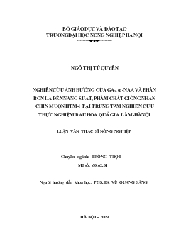 Nghiên cứu ảnh hưởng của GA3, α-NAA và phân bón lá đến năng suất , phẩm chất giống nhãn chín muộn HTM-1 tại Trung tâm Nghiên cứu thực nghiệm rau hoa quả Gia Lâm- Hà Nội
