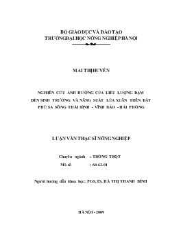 Nghiên cứu ảnh hưởng của liều lượng đạm đến sinh trưởng và năng suất lúa Xuân trên đất phù sa sông Thái Bình - Vĩnh Bảo - Hải Phòng