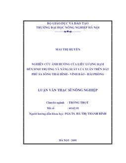 Nghiên cứu ảnh hưởng của liều lượng đạm đến sinh trưởng và năng suất Lúa Xuân trên đất phù sa Sông Thái Bình-Vĩnh Bảo-Hải Phòng