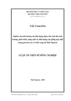 Nghiên cứu ảnh hưởng của liều lượng đạm, lân, kali đến sinh trưởng, phát triển, năng suất và chất lượng của giống ngô chất lượng protein cao có triển vọng tại Thái Nguyên