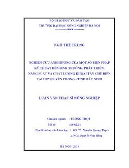 Nghiên cứu ảnh hưởng của một số biện pháp kỹ thuật đến sinh trưởng, phát triển năng suất và chất lượng khoai tây chế biến tại huyện Yên Phong - Tỉnh Bắc Ninh
