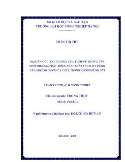 Nghiên cứu ảnh hưởng của thời vụ trồng đến sinh trưởng, Phát triển, Năng suất và chất lượng của một số giống Cà chua trồng không dùng đất
