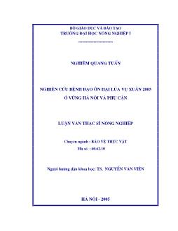 Nghiên cứu bệnh đạo ôn hại lúa vụ xuân 2005 ở vùng Hà Nội và phụ cận