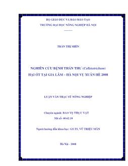 Nghiên cứu bệnh thán thư (Collectotrichum) hại ớt tại Gia Lâm - Hà Nội vụ xuân hè 2008