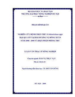 Nghiên cứu bệnh thán thư (Colletotrichum spp) hại quả ớt tại Hải Dương vụ Đông Xuân năm 2008-2009 và biện pháp phòng trừ