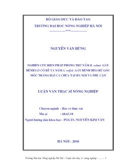 Nghiên cưu biện pháp phòng trừ nấm R.sonani gây bệnh lở cổ rễ và nấm S.rolfsii gây bệnh héo rũ gốc mốc trắng hại cà chua tại Hà Nội và phụ cận