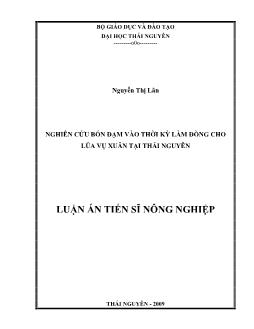 Nghiên cứu bón đạm vào thời kỳ làm đòng cho Lúa vụ Xuân tại Thái Nguyên