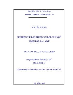Nghiên cứu bón phân cân đối cho Ngô trên đất bạc màu