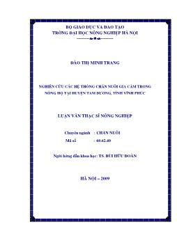 Nghiên cứu các hệ thống chăn nuôi gia cầm trong nông hộ tại Huyện Tam Dương, Tỉnh Vĩnh Phúc