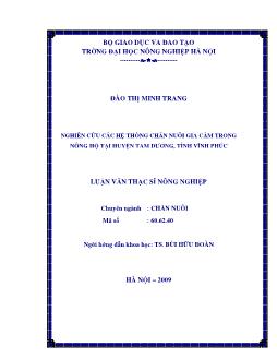 Nghiên cứu các hệ thống chăn nuôi gia cầm trong nông hộ tại Huyện Tam Dương, Tỉnh Vĩnh Phúc