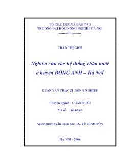 Nghiên cứu các hệ thống chăn nuôi ở huyện Đông Anh - Hà Nội